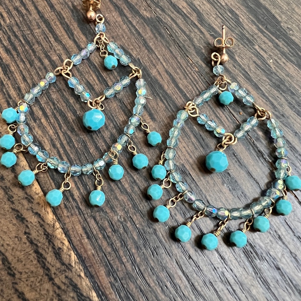 Elegant Gold and Turquoise Chandelier Earrings